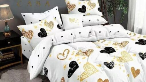 Lenjerie Premium Multicolor din Bumbac Finet cu 6 Piese pentru pat dublu