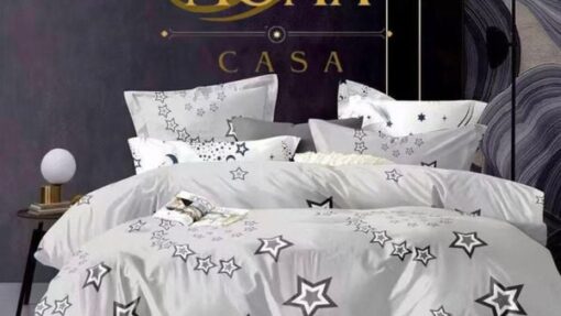 Lenjerie Premium Multicolor din Bumbac Finet cu 6 Piese pentru pat dublu