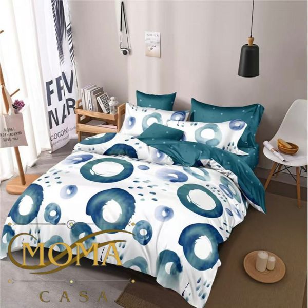 Lenjerie Premium Multicolor din Bumbac Finet cu 6 Piese pentru pat dublu