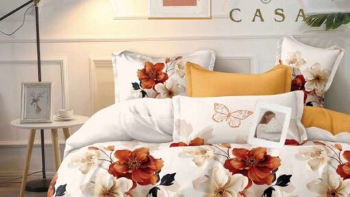 Lenjerie Premium Multicolor din Bumbac Finet cu 6 Piese pentru pat dublu