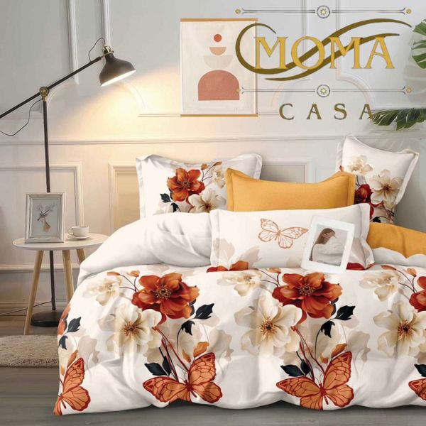 Lenjerie Premium Multicolor din Bumbac Finet cu 6 Piese pentru pat dublu