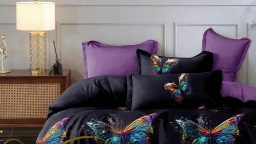 Lenjerie Premium Multicolor din Bumbac Finet cu 6 Piese pentru pat dublu