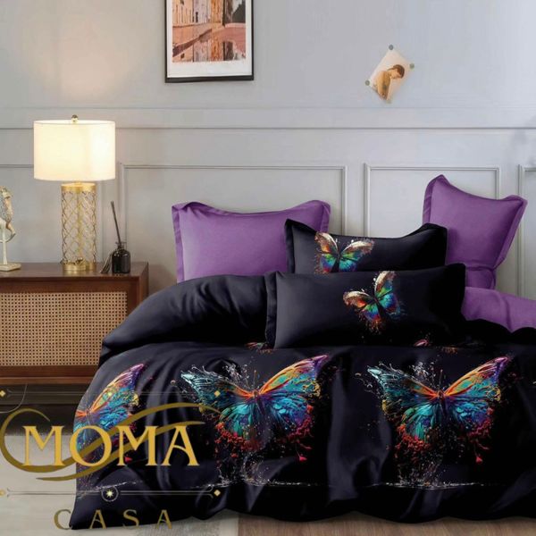 Lenjerie Premium Multicolor din Bumbac Finet cu 6 Piese pentru pat dublu