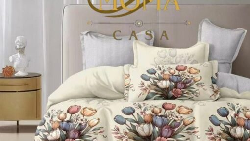 Lenjerie Premium Multicolor din Bumbac Finet cu 6 Piese pentru pat dublu