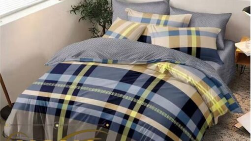 Lenjerie Premium Multicolor din Bumbac Finet cu 6 Piese pentru pat dublu