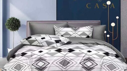 Lenjerie Premium Multicolor din Bumbac Finet cu 6 Piese pentru pat dublu