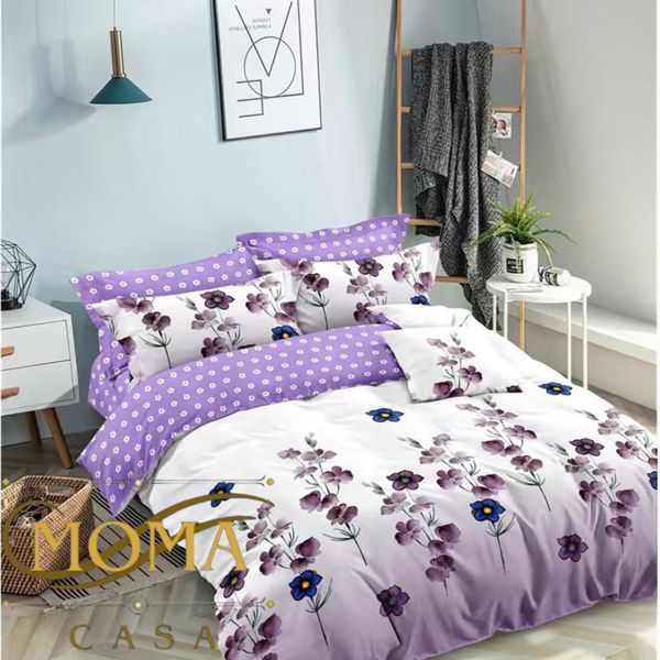 Lenjerie Premium Multicolor din Bumbac Finet cu 6 Piese pentru pat dublu