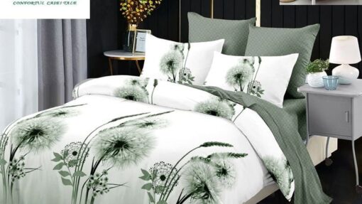 Lenjerie Premium Multicolor din Bumbac Finet cu 6 Piese pentru pat dublu