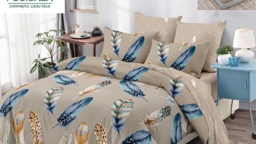 Lenjerie Premium Multicolor din Bumbac Finet cu 6 Piese pentru pat dublu