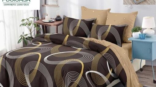 Lenjerie Premium Multicolor din Bumbac Finet cu 6 Piese pentru pat dublu