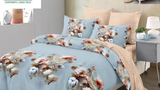 Lenjerie Premium Multicolor din Bumbac Finet cu 6 Piese pentru pat dublu