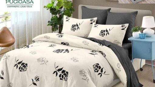 Lenjerie Premium Multicolor din Bumbac Finet cu 6 Piese pentru pat dublu