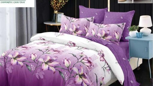 Lenjerie Premium Multicolor din Bumbac Finet cu 6 Piese pentru pat dublu