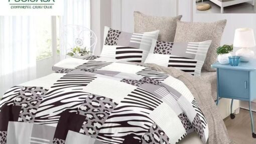 Lenjerie Premium Multicolor din Bumbac Finet cu 6 Piese pentru pat dublu