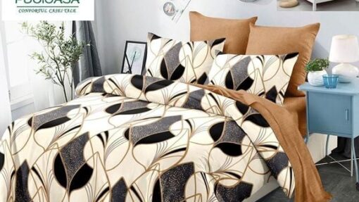 Lenjerie Premium Multicolor din Bumbac Finet cu 6 Piese pentru pat dublu