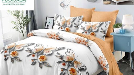 Lenjerie Premium Multicolor din Bumbac Finet cu 6 Piese pentru pat dublu