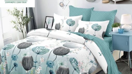 Lenjerie Premium Multicolor din Bumbac Finet cu 6 Piese pentru pat dublu