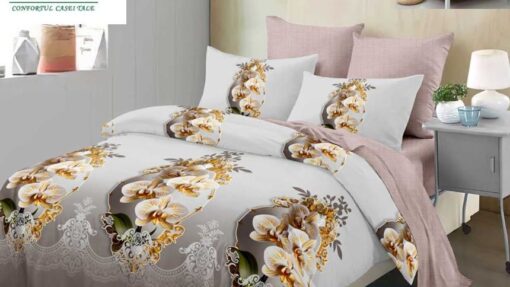 Lenjerie Premium Multicolor din Bumbac Finet cu 6 Piese pentru pat dublu