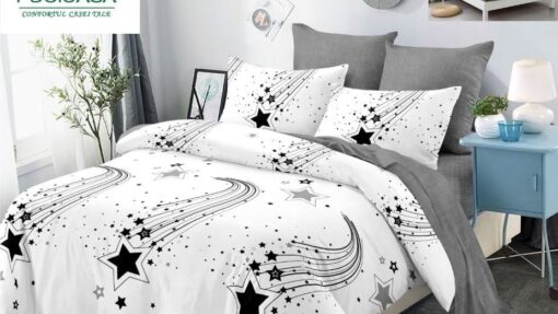 Lenjerie Premium Multicolor din Bumbac Finet cu 6 Piese pentru pat dublu