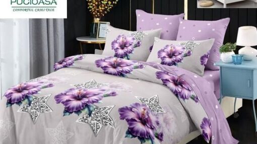 Lenjerie Premium Multicolor din Bumbac Finet cu 6 Piese pentru pat dublu