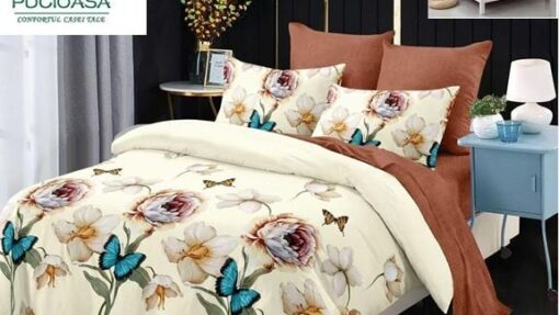 Lenjerie Premium Multicolor din Bumbac Finet cu 6 Piese pentru pat dublu