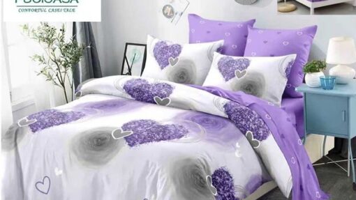 Lenjerie Premium Multicolor din Bumbac Finet cu 6 Piese pentru pat dublu