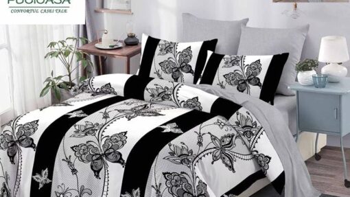 Lenjerie Premium Multicolor din Bumbac Finet cu 6 Piese pentru pat dublu