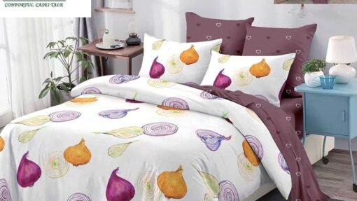 Lenjerie Premium Multicolor din Bumbac Finet cu 6 Piese pentru pat dublu