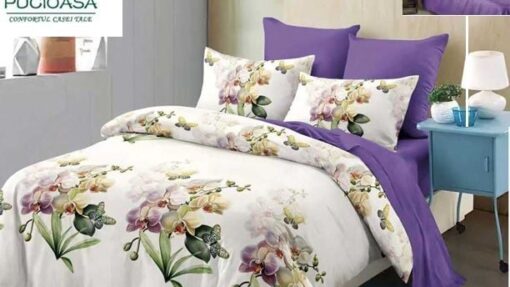 Lenjerie Premium Multicolor din Bumbac Finet cu 6 Piese pentru pat dublu