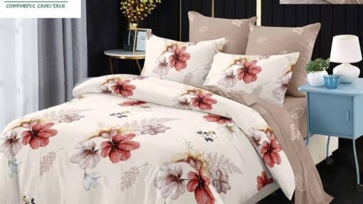 Lenjerie Premium Multicolor din Bumbac Finet cu 6 Piese pentru pat dublu