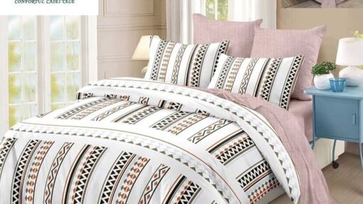 Lenjerie Premium Multicolor din Bumbac Finet cu 6 Piese pentru pat dublu