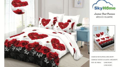 Lenjerie din Bumbac tip Finet cu 4 Fete de Perna