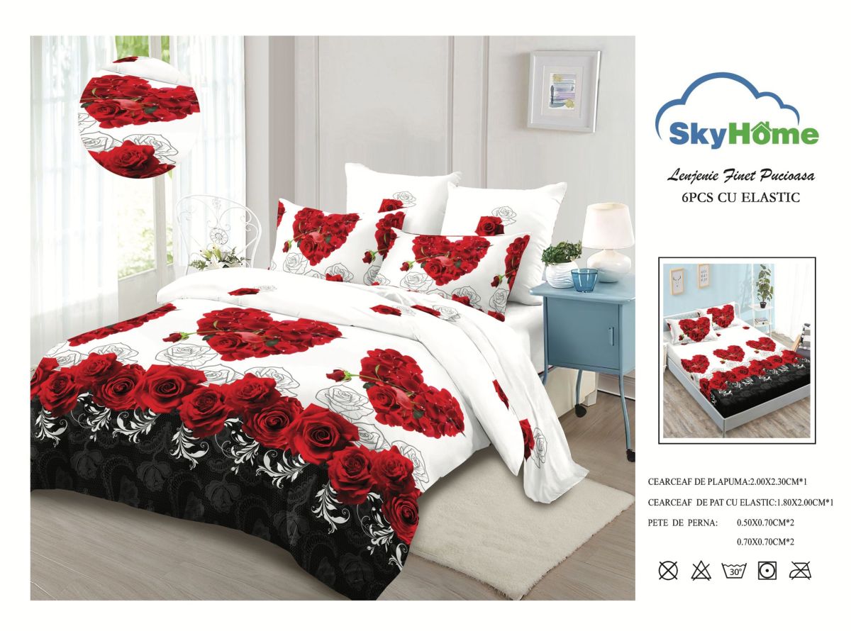 Lenjerie din Bumbac tip Finet cu 4 Fete de Perna