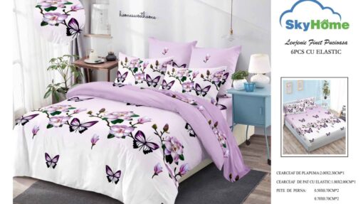 Lenjerie din Bumbac tip Finet cu 4 Fete de Perna