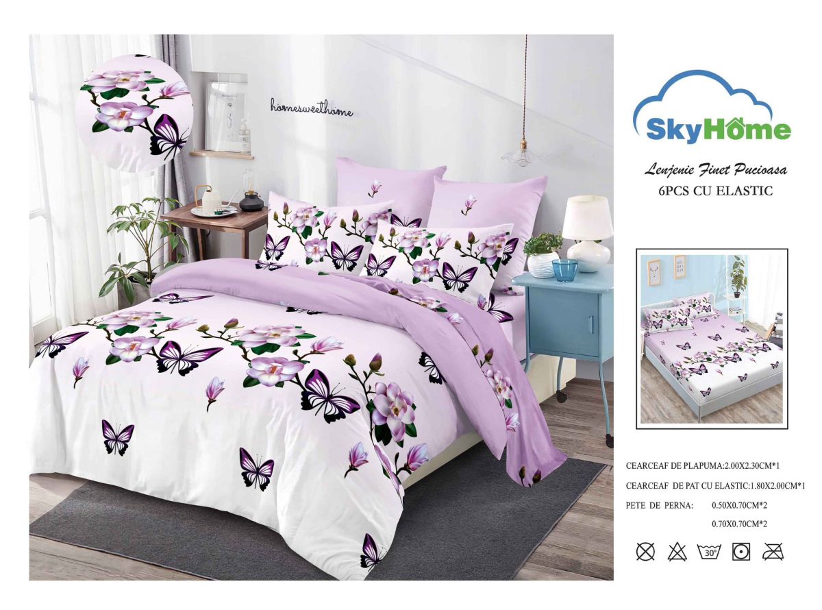 Lenjerie din Bumbac tip Finet cu 4 Fete de Perna